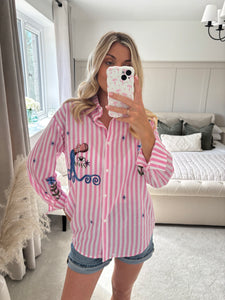JOY PINK EMBROIDERED STRIPE SHIRT