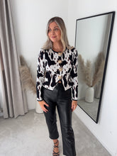 Load image into Gallery viewer, HATTIE BLACK COW PRINT KNITTED CARDIGAN