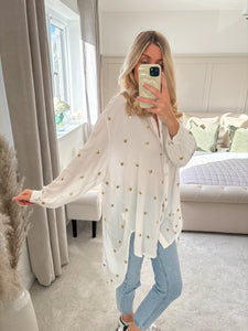 SIAN WHITE GOLD SEQUIN HIGH LOW SHIRT