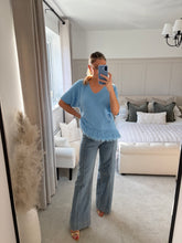 Load image into Gallery viewer, FELICITY BLUE FRINGE V NECK KNIT TOP