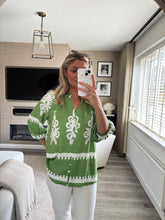 Load image into Gallery viewer, LILY GREEN PRINTED BUTTON FRONT BLOUSE
