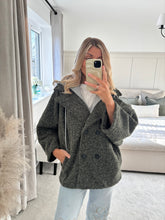 Load image into Gallery viewer, TAYLA KHAKI BORG JACKET WITH CONTRAST HOOD