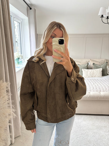 GINA KHAKI FAUX SUEDE JACKET