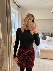 GINA BURGUNDY SEQUIN MINI SKIRT