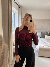 Load image into Gallery viewer, LUCY BURGUNDY SHEER SWEETHEART SEQUIN TOP