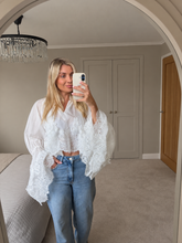 Load image into Gallery viewer, ELLE WHITE BOHO STYLE CROPPED LACE FLARE SLEEVE BLOUSE