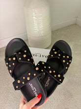 Load image into Gallery viewer, LEONA BLACK STUDDED SANDALS