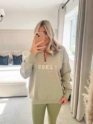 BROOKLYN SAGE GREEN HALF ZIP RELAXED FIT SWEATSHIRT