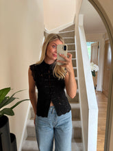 Load image into Gallery viewer, LACEY BLACK LACE MANDARIN BLOUSE