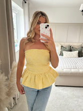 Load image into Gallery viewer, BELLA YELLOW FLORAL EMBOSSED PEPLUM TOP