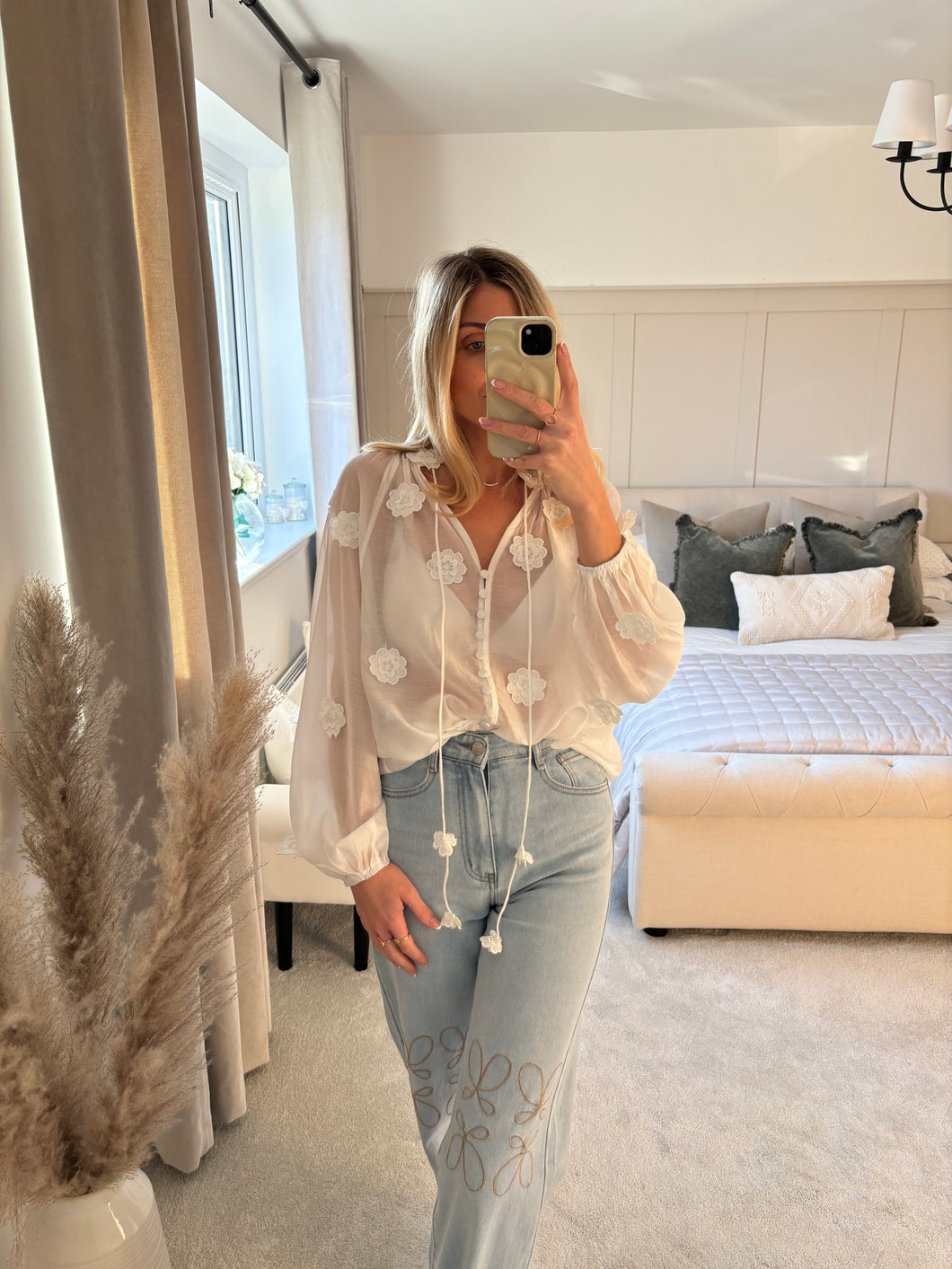FIFI WHITE FLORAL SHEER BLOUSE