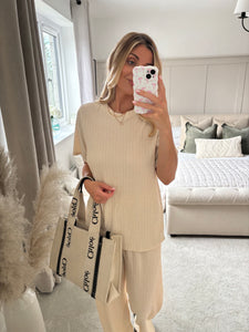 SAMMY BEIGE SHORT SLEEVE PLISSE CO-ORD SET
