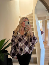 Load image into Gallery viewer, OLIVIA PLUM PLAID CHECK FUNNEL NECK JACKET
