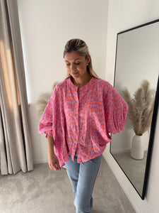 CICI PINK LEOPARD PRINT BATWING SLEEVE BLOUSE