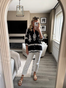 LILY BLACK PRINTED BUTTON FRONT BLOUSE
