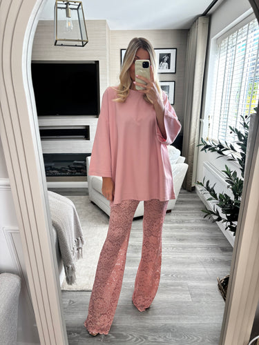 ROSIE PINK LACE FLARED TROUSERS