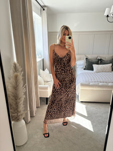 JADE BROWN LEOPARD PRINT COWL NECK DRESS
