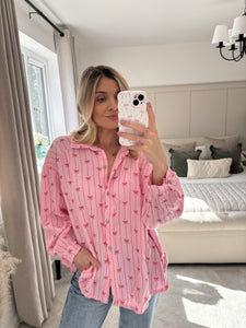 BOW PINK MUSLIN LONG SLEEVE SHIRT