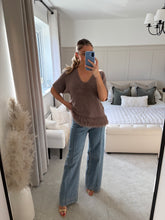 Load image into Gallery viewer, FELICITY TAUPE FRINGE V NECK KNIT TOP
