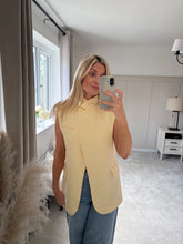 Load image into Gallery viewer, LYDIA YELLOW ASYMMETRIC WRAP SLEEVELESS BLAZER