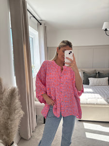 CICI PINK LEOPARD PRINT BATWING SLEEVE BLOUSE