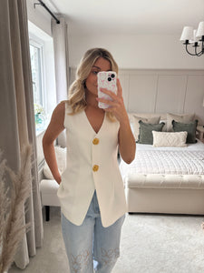 ZAYSHA WHITE GOLD BUTTON TAILORED WAISTCOAT