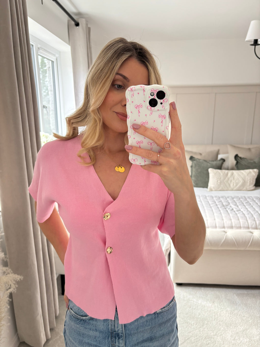 TIA PINK GOLD BUTTON TOP