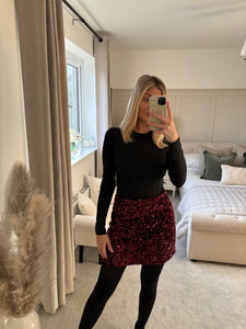 GINA BURGUNDY SEQUIN MINI SKIRT