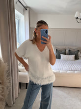 Load image into Gallery viewer, FELICITY WHITE FRINGE V NECK KNIT TOP