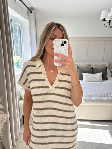 CALLIE BROWN KNIT STRIPE DRESS