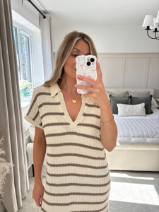 CALLIE BROWN KNIT STRIPE DRESS