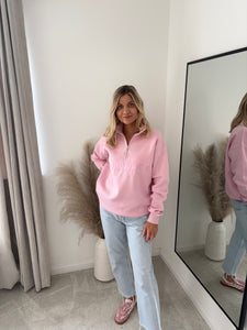 BROOKLYN BABY PINK HALF ZIP RELAXED FIT SWEATSHIRT