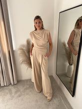 Load image into Gallery viewer, BELLA BEIGE ASYMMETRIC TOP &amp; WIDE LEG TROUSER COORD