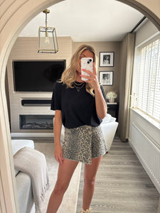 MAISY DENIM WRAP FRONT LEOPARD SKORT