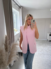 Load image into Gallery viewer, LYDIA PINK ASYMMETRIC WRAP SLEEVELESS BLAZER