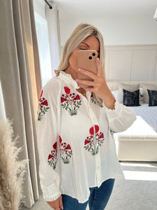 GIGI FLORAL EMBROIDERED CHEESECLOTH BLOUSE