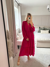 Load image into Gallery viewer, DAYDREAM FUCHSIA BUTTON FRONT TIERED DRESS