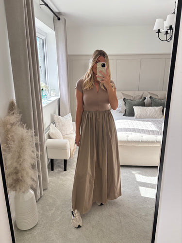 MAISIE BEIGE ZIP FRONT T SHIRT DRESS