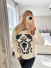 Load image into Gallery viewer, VANESSA CREAM BLACK EMBROIDERED KNIT JUMPER