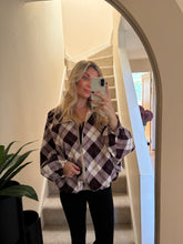 Load image into Gallery viewer, OLIVIA PLUM PLAID CHECK FUNNEL NECK JACKET