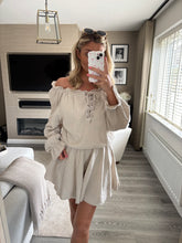 Load image into Gallery viewer, AMARA BEIGE TIE FRONT BARDOT PLAYSUIT