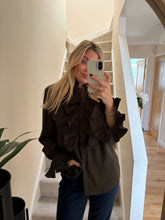 Load image into Gallery viewer, CLARA KHAKI RUFFLE BLOUSE