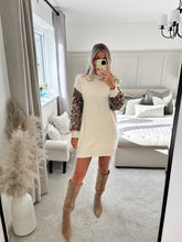 Load image into Gallery viewer, SUZIE CREAM SEQUIN SLEEVE KNIT DRESS