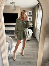 Load image into Gallery viewer, AMARA KHAKI TIE FRONT BARDOT PLAYSUIT