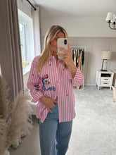 Load image into Gallery viewer, MARLYN PINK EMBROIDERED STRIPE SHIRT