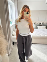 Load image into Gallery viewer, JESSIE CHARCOAL BANDED WAIST WIDE LEG TROUSERS