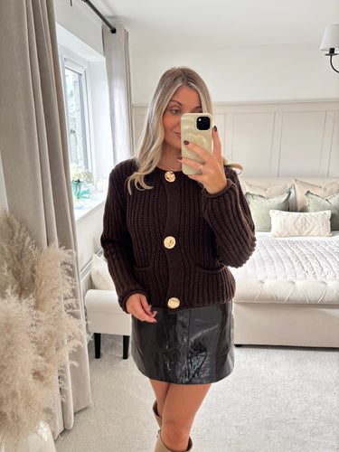 ZARA BROWN CHUNKY KNIT CARDIGAN