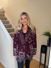 Load image into Gallery viewer, ANGEL BURGUNDY PAISLEY PRINT BELTED CARDIGAN
