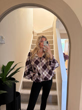 Load image into Gallery viewer, OLIVIA PLUM PLAID CHECK FUNNEL NECK JACKET