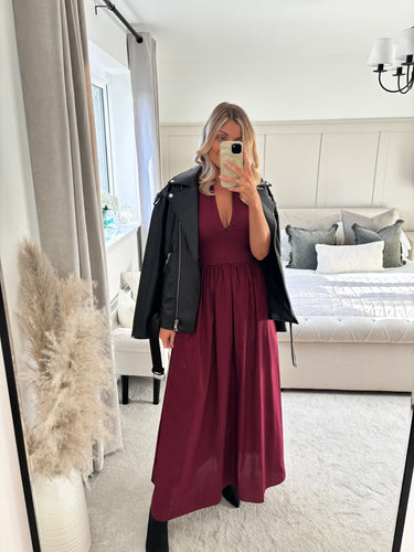 MAISIE BURGUNDY ZIP FRONT T SHIRT DRESS